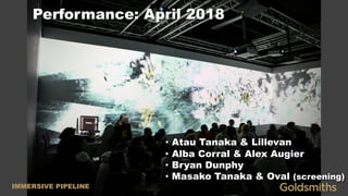 IMMERSIVE PIPELINE
Performance: April 2018
IMMERSIVE PIPELINE
• Atau Tanaka & Lillevan
• Alba Corral & Alex Augier
• Bryan...