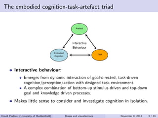 Where's the `cognitive'? 
Using visualisations prime example of 
`embodied' cognition (Wilson, 2002). 
Situated in real-wo...