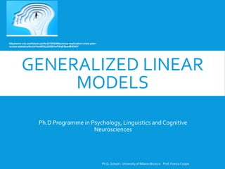 GENERALIZED LINEAR
MODELS
Ph.D Programme in Psychology, Linguistics and Cognitive
Neurosciences
Ph.D. School - University of Milano-Bicocca Prof. Franca Crippa
httpswww.vox.comfuture-perfect21504366science-replication-crisis-peer-
review-statisticsfbclid=IwAR3lIJXfXBVwFWaE5aw4RXHKY
 