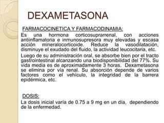 Los principales son el cortisol (hidrocortisona), corticoesterona y cortisona.FUNCIONESCatabolismo de las proteínas:  acelera la conversión de proteínas a aminoácidos, en particular de las células musculares y son llevadas al hígado donde se transforman en nuevas proteínas.Lipolisis: los glucocorticoides movilizan los lípidos de las células adiposas y aceleran la degradación de los triglicéridos a glicerol y ácidos grasos.Resistencia al estrés: facilitan la resistencia al estrés al poder ser utilizada la glucosa producida para producir ATP con el que hacer frente a la fatiga, fiebre, hemorragias, infecciones, traumas y cualquier otra condición debilitante. Mantenimiento de la presión arterial normal: necesarios para que las hormonas presoras, adrenalina y noradrenalina puedan ejercer su efecto sobre los vasos, aumentando la presión arterial.Efectos antiinflamatorios: inhiben las secreciones de las células en respuesta a las inflamaciones. 