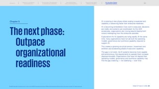 Thenextphase:
		Outpace
		organizational
		readiness
Chapter 5 AI is entering a new phase where scaling is expected and
capability is advancing faster than enterprise readiness.
AI is becoming embedded in how work is executed, decisions
are made, and systems are coordinated. As this shift
accelerates, organizations are moving beyond deployment
toward redesigning how the enterprise operates.
Expectations for AI capability are rising rapidly. At the same
time, many organizations have not yet built the operating
models, governance and workforce capability required to
support AI.
This creates a growing structural tension. Investment and
ambition are accelerating ahead of execution capability.
This gap is not static. As AI systems become more capable
and autonomous, the requirements to operate them increase
disproportionately. Organizations that have not aligned their
operating models, governance and workforce capability may
find the gap widening — not stabilizing — over time.
Global AI Pulse Q1 2026 | 32
Introduction
Scaling AI is not translating
into enterprise value
The new divide: From deployment
to enterprise-wide orchestration
Why scaling AI breaks
without structural alignment
Scaling AI across regions:
Adapting to divergence
© 2026 Copyright owned by one or more of the KPMG International entities. KPMG International entities provide no services to clients. All rights reserved.
The next phase: Outpace
organizational readiness
 