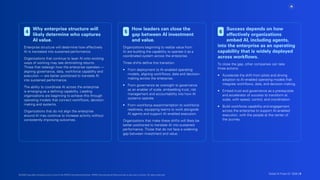 Why enterprise structure will
likely determine who captures
AI value.
Enterprise structure will determine how effectively
AI is translated into sustained performance.
Organizations that continue to layer AI onto existing
ways of working may see diminishing returns.
Those that redesign how the enterprise operates —
aligning governance, data, workforce capability and
execution — are better positioned to translate AI
into sustained performance.
The ability to coordinate AI across the enterprise
is emerging as a defining capability. Leading
organizations are beginning to achieve this through
operating models that connect workflows, decision-
making and systems.
Organizations that do not align the enterprise
around AI may continue to increase activity without
consistently improving outcomes.
How leaders can close the
gap between AI investment
and value.
Organizations beginning to realize value from
AI are building the capability to operate it as a
coordinated system across the enterprise.
Three shifts define this transition:
• 	
From deployment to AI-enabled operating
models, aligning workflows, data and decision-
making across the enterprise.
• 	
From governance as oversight to governance
as an enabler of scale, embedding trust, risk
management and accountability into how AI
systems operate.
• 	
From workforce experimentation to workforce
readiness, equipping teams to work alongside
AI agents and support AI-enabled execution.
Organizations that make these shifts will likely be
better positioned to translate AI into sustained
performance. Those that do not face a widening
gap between investment and value.
Success depends on how
effectively organizations
embed AI, including agents,
into the enterprise as an operating
capability that is widely deployed
across workflows.
To close the gap, other companies can take
three actions:
• 	
Accelerate the shift from pilots and driving
adoption to AI-enabled operating models that
integrate workflows, data, and decision-making.
• 	
Embed trust and governance as a prerequisite
and accelerator of success to transform at
scale, with speed, control, and coordination.
• 	
Build workforce capability and engagement
across the enterprise to support AI-enabled
execution, with the people at the center of
the journey.
4 5 6
© 2026 Copyright owned by one or more of the KPMG International entities. KPMG International entities provide no services to clients. All rights reserved. Global AI Pulse Q1 2026 | 5
 