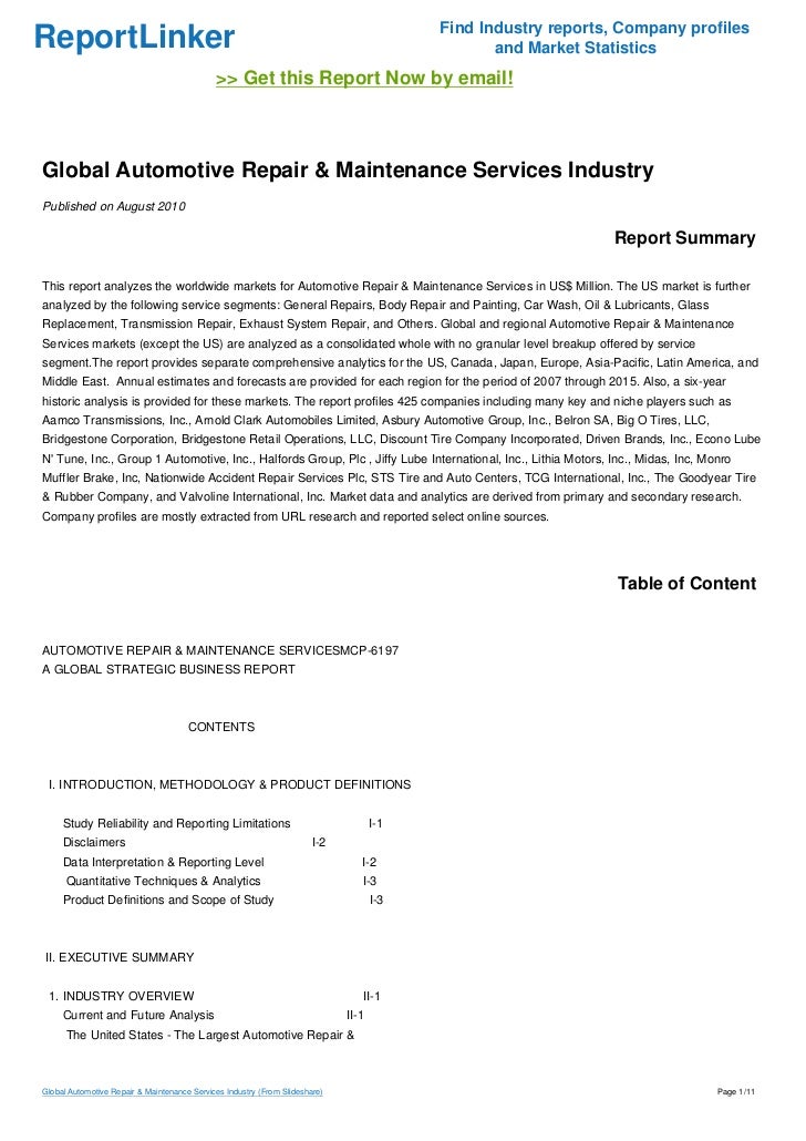 Global Automotive Repair & Maintenance Services Industry