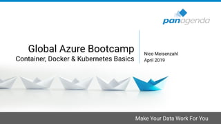 Make Your Data Work For You
Global Azure Bootcamp
Container, Docker & Kubernetes Basics
Nico Meisenzahl
April 2019
 