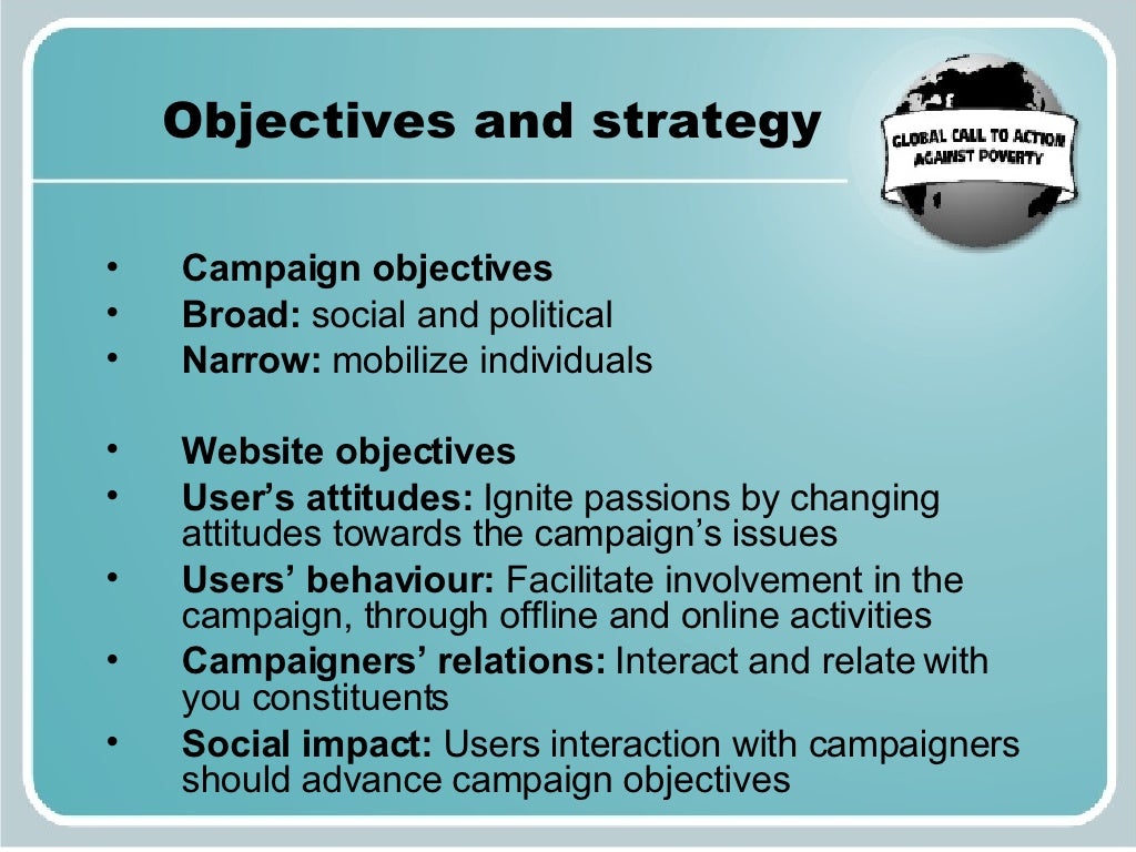 Objectives and strategy Campaign objectives