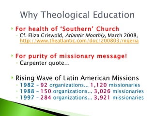 <ul><li>For health of ‘Southern’ Church </li></ul><ul><ul><li>Cf. Eliza Griswold,  Atlantic Monthly,  March 2008,  http://...