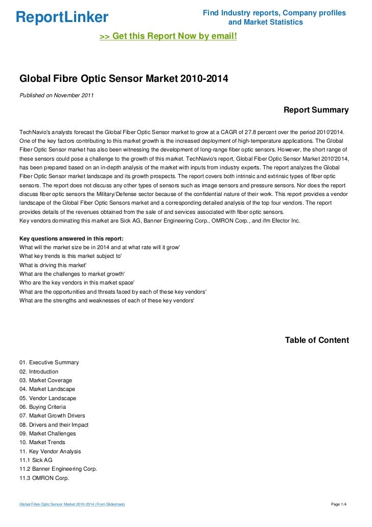 Global Fibre Optic Sensor Market 2010 2014