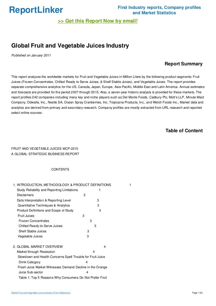 Global Fruit and Vegetable Juices Industry