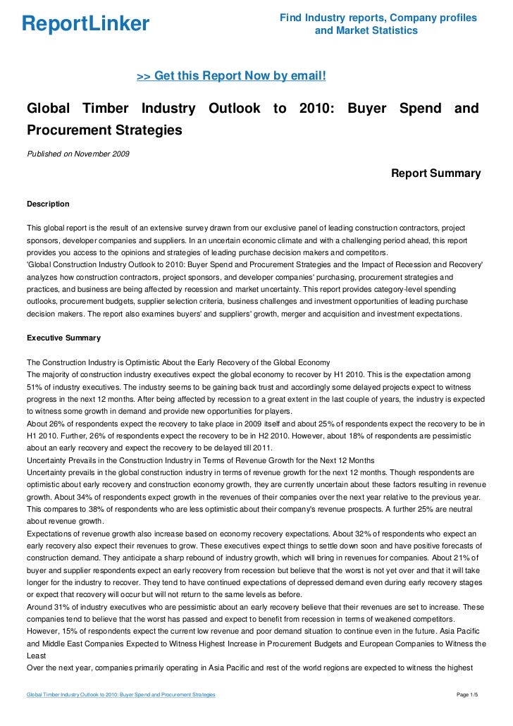 Global Timber Industry Outlook to 2010: Buyer Spend and Procurement S…