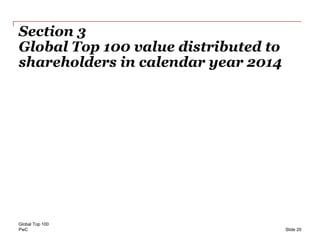 PwC
Section 3
Global Top 100 value distributed to
shareholders in calendar year 2014
Global Top 100
Slide 20
 