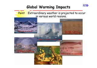 Global Warming Impacts
Global Warming Impacts
《Point》 Extraordinary weather is projected to occur
in various world regions.
 