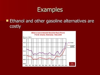 Examples Ethanol and other gasoline alternatives are costly Photo Source 