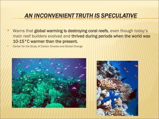 Warns that  global warming is destroying coral reefs , even though today’s main reef builders evolved and  thrived during periods when the world was 10-15°C warmer than the present.  Center for the Study of Carbon Dioxide and Global Change 
