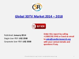 Global 3DTV Market 2014 – 2018

Published: January 2014
Single User PDF: US$ 2500
Corporate User PDF: US$ 3500

Order this report by calling
+1 888 391 5441 or Send an email
to sales@sandlerresearch.org
with your contact details and
questions if any.

© SandlerResearch.org/ Contact sales@sandlerresearch.org

1

 