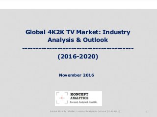 Global 4K2K TV Market: Industry
Analysis & Outlook
-----------------------------------------
(2016-2020)
Industry Research by Koncept Analytics
1
November 2016
Global 4K2K TV Market: Industry Analysis & Outlook (2016-2020)
 