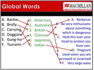 MACMILLANGlobal WordsMaking Things Better for You!1776 American words