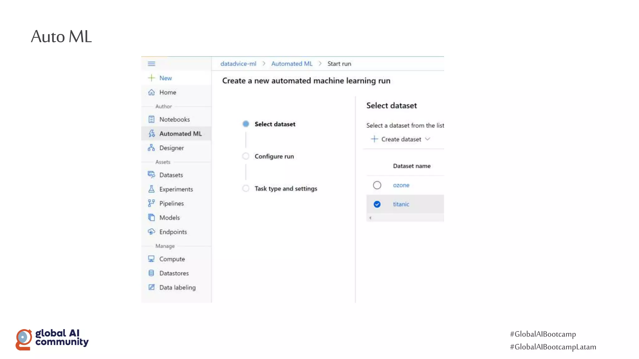 #GlobalAIBootcamp
#GlobalAIBootcampLatam
AutoML
 