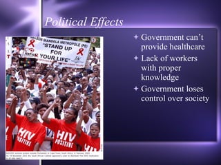 Political Effects Government can’t provide healthcare Lack of workers with proper knowledge Government loses control over society  
