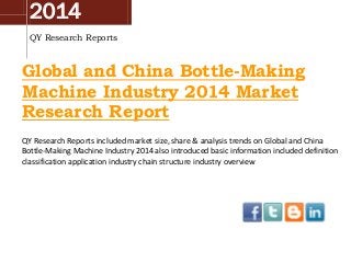 2014
QY Research Reports

Global and China Bottle-Making
Machine Industry 2014 Market
Research Report
QY Research Reports included market size, share & analysis trends on Global and China
Bottle-Making Machine Industry 2014 also introduced basic information included definition
classification application industry chain structure industry overview

 