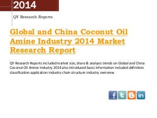 2014
QY Research Reports

Global and China Coconut Oil
Amine Industry 2014 Market
Research Report
QY Research Reports included market size, share & analysis trends on Global and China
Coconut Oil Amine Industry 2014 also introduced basic information included definition
classification application industry chain structure industry overview

 