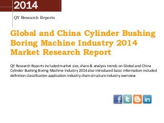 2014
QY Research Reports
Global and China Cylinder Bushing
Boring Machine Industry 2014
Market Research Report
QY Research Reports included market size, share & analysis trends on Global and China
Cylinder Bushing Boring Machine Industry 2014 also introduced basic information included
definition classification application industry chain structure industry overview
 