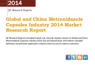 2014
QY Research Reports

Global and China Metronidazole
Capsules Industry 2014 Market
Research Report
QY Research Reports included market size, share & analysis trends on Global and China
Metronidazole Capsules Industry 2014 also introduced basic information included
definition classification application industry chain structure industry overview

 