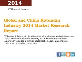 Global and China Rotundin 
Industry 2014 Market Research 
Report
QY Research Reports included market size, share & analysis trends on
Global and China Rotundin Industry 2014 also introduced basic
information included definition classification application industry
chain structure industry overview
2014
QY Research Reports
 
