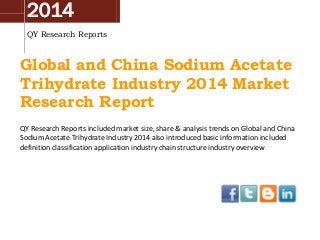 2014
QY Research Reports

Global and China Sodium Acetate
Trihydrate Industry 2014 Market
Research Report
QY Research Reports included market size, share & analysis trends on Global and China
Sodium Acetate Trihydrate Industry 2014 also introduced basic information included
definition classification application industry chain structure industry overview

 