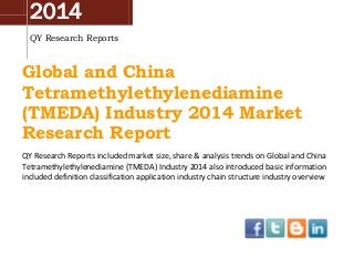 2014
QY Research Reports

Global and China
Tetramethylethylenediamine
(TMEDA) Industry 2014 Market
Research Report
QY Research Reports included market size, share & analysis trends on Global and China
Tetramethylethylenediamine (TMEDA) Industry 2014 also introduced basic information
included definition classification application industry chain structure industry overview

 