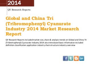 2014
QY Research Reports

Global and China Tri
(Tribromophenyl) Cyanurate
Industry 2014 Market Research
Report
QY Research Reports included market size, share & analysis trends on Global and China Tri
(Tribromophenyl) Cyanurate Industry 2014 also introduced basic information included
definition classification application industry chain structure industry overview

 