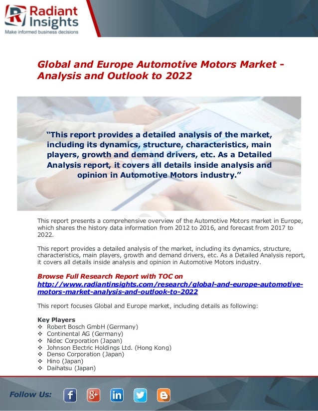 Automotive Motors Market Size Growth And Forecast Report 2017 By Radi