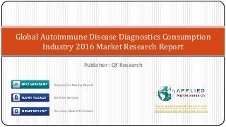 Publisher : QY Research
Global Autoimmune Disease Diagnostics Consumption
Industry 2016 Market Research Report
www.appliedmarketresearch.com
sales@appliedmarketresearch.com
Enquiry for Buying Report
for Free Sample
for view Table Of Content
 