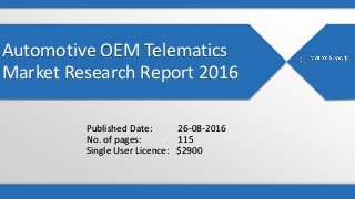 Automotive OEM Telematics
Market Research Report 2016
Published Date: 26-08-2016
No. of pages: 115
Single User Licence: $2900
 