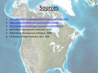 Sources
1.   http://www.census.gov/population/www/popclockus.html
2.   http://data.worldbank.org/country/united-states
3. ...