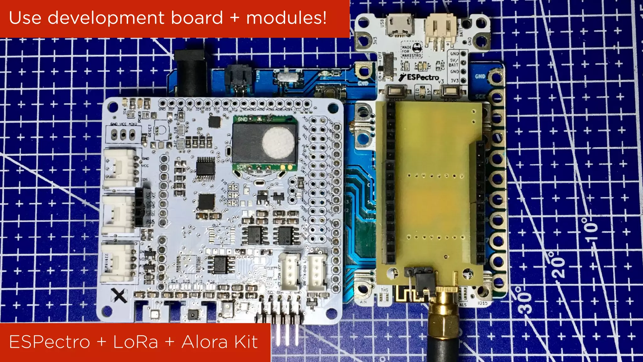 Use development board + modules!
ESPectro + LoRa + Alora Kit
 