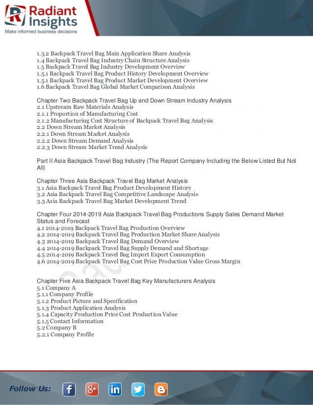 Global backpack travel bag market size, segments, growth prospects 2019