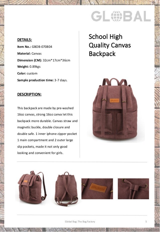 Global Bag 2017 Backpack Catalogue