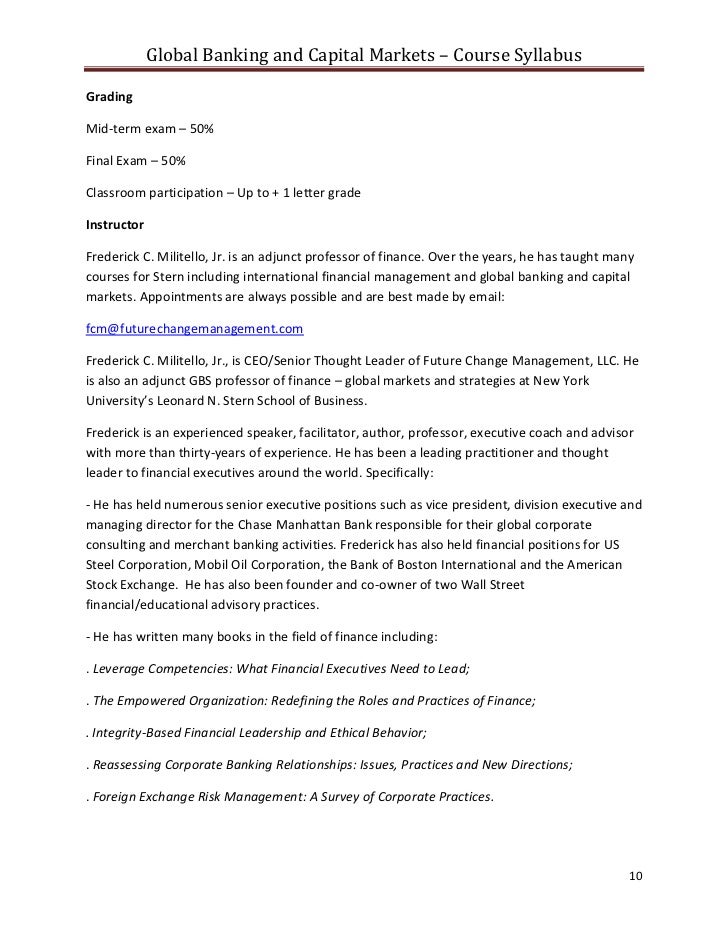 Markets and international banking