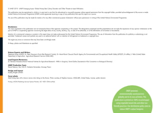 © UNEP 2010 - UNEP Emerging Issues: Global Honey Bee Colony Disorder and Other Threats to Insect Pollinators.

This publication may be reproduced in whole or in part and in any form for educational or non-profit purposes without special permission from the copyright holder, provided acknowledgement of the source is made.
United Nations Environment Programme (UNEP) would appreciate receiving a copy of any publication that uses this report as a source.

No use of this publication may be made for resale or for any other commercial purpose whatsoever without prior permission in writing of the United Nations Environment Programme.




Disclaimers
The views expressed in this publication are not necessarily those of the agencies cooperating in this project. The designations employed and the presentations do not imply the expression of any opinion whatsoever on the
part of UNEP or cooperating agencies concerning the legal status of any country, territory, city, or area of its authorities, or of the delineation of its frontiers or boundaries.

Mention of a commercial company or product in this report does not imply endorsement by the United Nations Environment Programme. The use of information from this publication for publicity or advertising is not
permitted. Trademark names and symbols are used in an editorial fashion with no intention of infringement on trademark or copyright laws.

We regret any errors or omissions that may have been unwittingly made.

© Maps, photos and illustrations as specified.




Science Experts and Writers
Stéphane Kluser (UNEP), Dr. Peter Neumann (Swiss Bee Research Centre), Dr. Marie-Pierre Chauzat (French Agency for Environmental and Occupational Health Safety (AFSSET), Dr Jeffery S. Pettis (United States
Department of Agriculture - Agricultural Research Service USDA/ARS)

Lead Experts/Reviewers
Dr. Bernard Vaissière (French National Institute for Agricultural Research - INRA in Avignon), David Duthie (Secretariat of the Convention on Biological DIversity)

UNEP Production Team
Pascal Peduzzi, Ron Witt, R. Norberto Fernandez, Mwangi Theuri

Design and Layout
Audrey Ringler (UNEP)

Cover photo
Adult honey bee with a brown varroa mite riding on the thorax. Photo courtesy of Stephen Ausmus. USDA-ARS, United States, License: public domain

Printing: UNON/Publishing Services Section/Nairobi, ISO 14001:2004-certified.
 