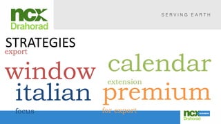 STRATEGIESexport
window
premium
for export
italian
focus
calendar
extension
 