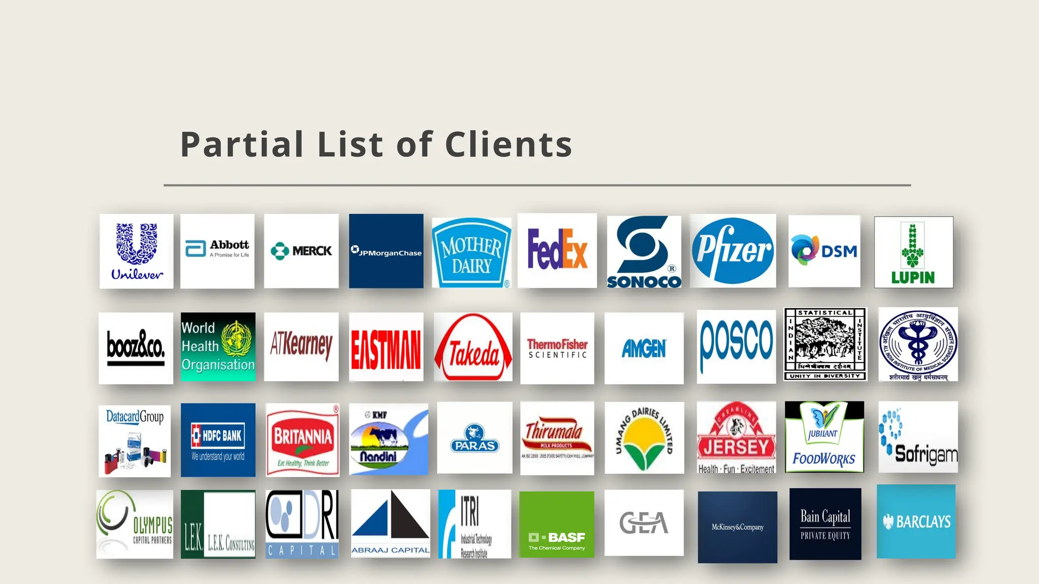 Partial List of Clients
 