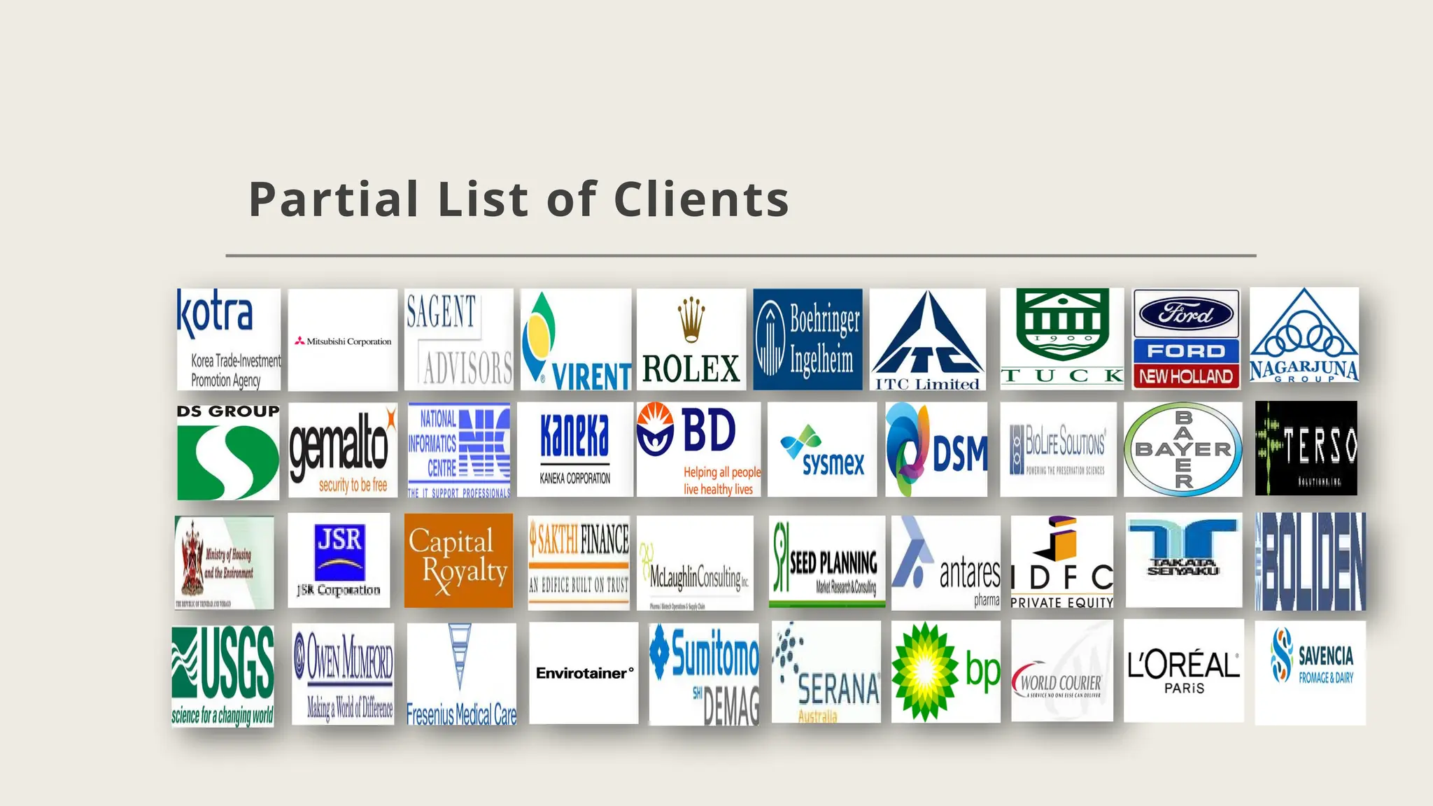 Partial List of Clients
 