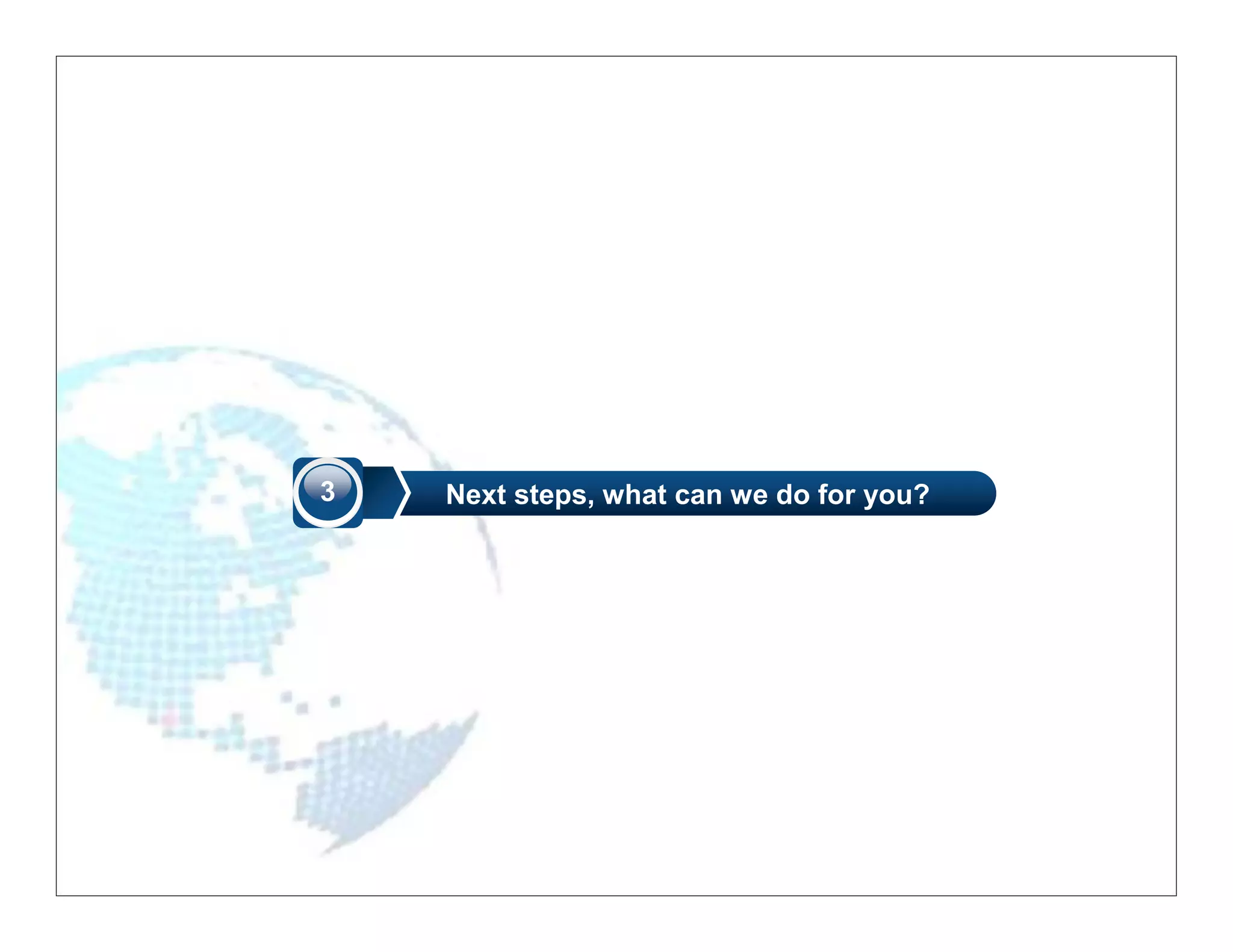 3   Next steps, what can we do for you?
 