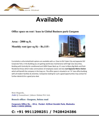 space in Global business park  gurgaon 9304611353