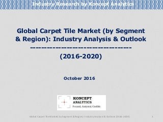 Global Carpet Tile Market (by Segment
& Region): Industry Analysis & Outlook
------------------------------------
(2016-2020)
Industry Research by Koncept Analytics
1
October 2016
Global Carpet Tile Market( by Segment & Region): Industry Analysis & Outlook (2016-2020)
 