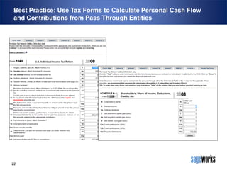 Best Practice: Use Tax Forms to Calculate Personal Cash Flow
and Contributions from Pass Through Entities

22

 