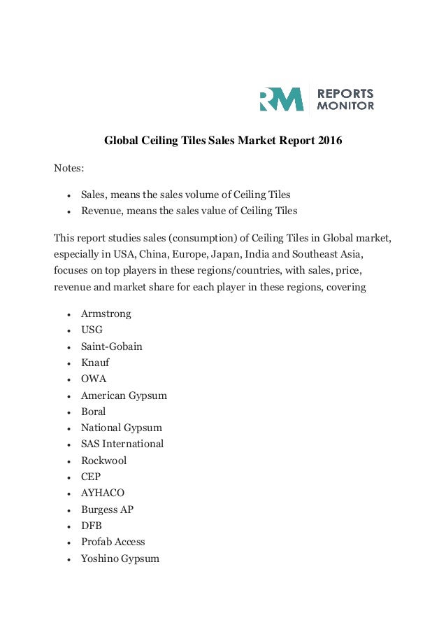 Global Ceiling Tiles Sales Market Report 2016