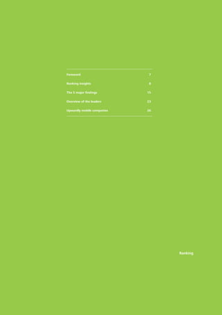 Foreword                     7

Ranking Insights             8

The 5 major findings        15

Overview of the leaders     23

Upwardly mobile companies   26




                                 Ranking
 