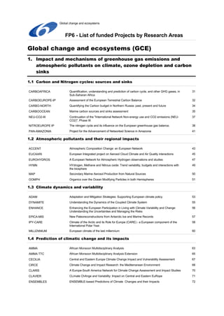 Global change and ecosystems 
FP6 - List of funded Projects by Research Areas 
Global change and ecosystems (GCE) 
Impact ...