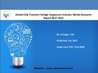 Global Chip Transient Voltage Suppressor Industry Market Research
Report 2017-2021
Website : www.reportsweb.com
No of Pages: 156
Published: Jan 2017
Single User PDF: US$ 2800
 